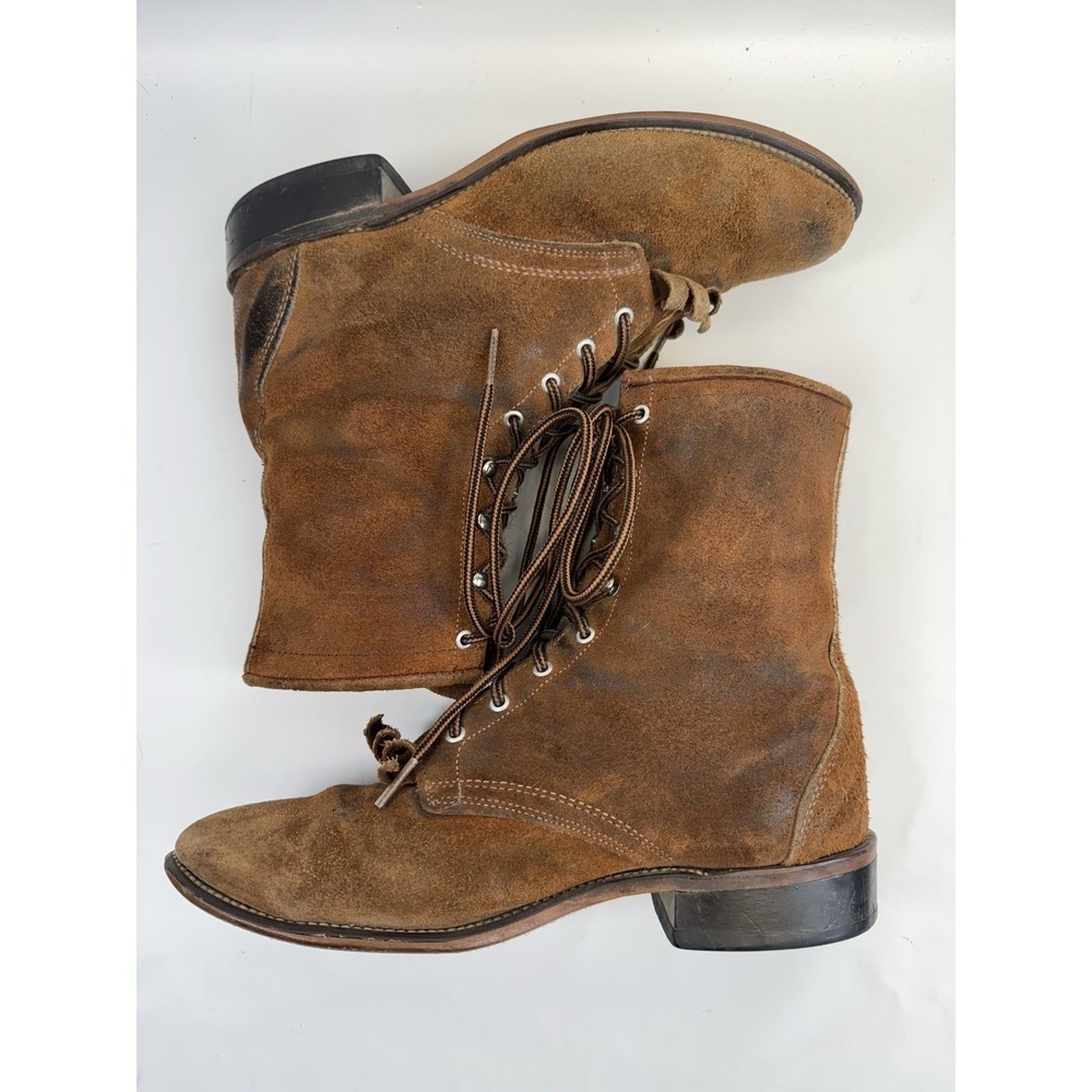 Vintage Laredo Granny Lace Up Roper Boots Suede Leather Western Heritage 8M - Picture 6 of 12